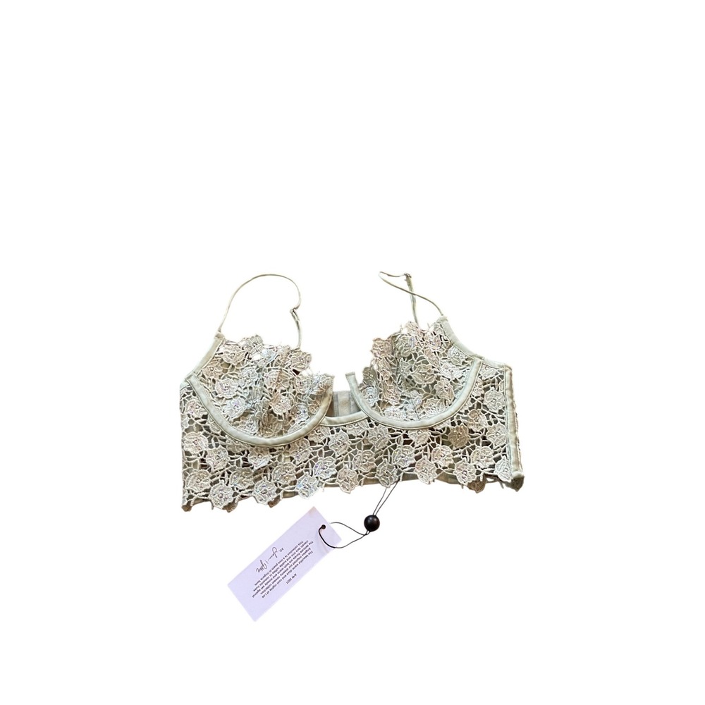 NWT For Love & Lemons Bustier Top XS Green‎ Floral Lace Applique Lingerie Bra